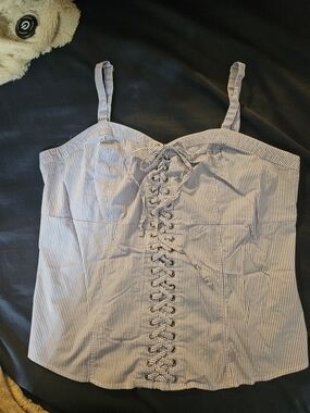 torrid Blue and White Striped Lace-Up Tank Top